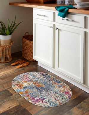 Multicolor 3' 7 x 5' 3 Malibu Oval Area Rug 70% Polypropylene & 30% Polyester Colorful Modern Carpet for Living, Dining, Office, Bedrooms for Sale at Rug Engine