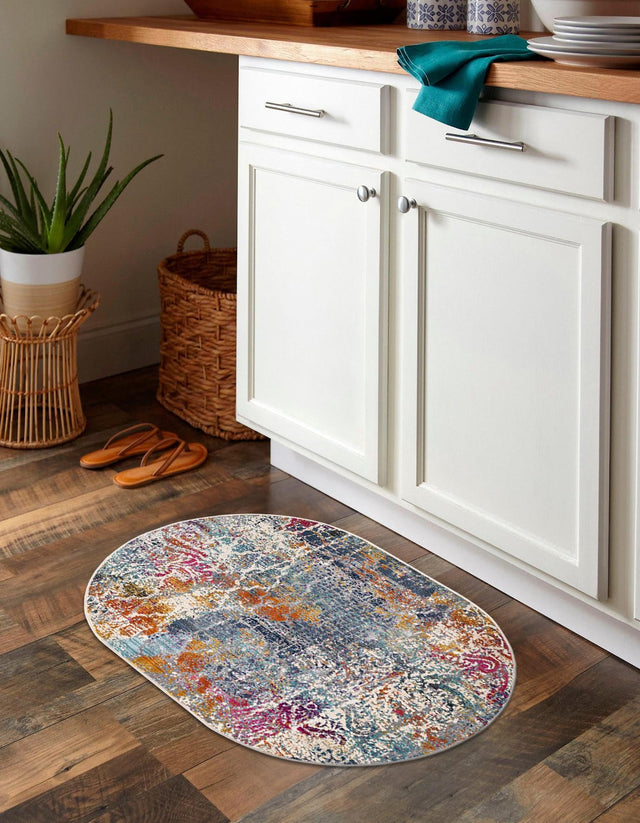 Multicolor 3' 7 x 5' 3 Malibu Oval Area Rug 70% Polypropylene & 30% Polyester Colorful Modern Carpet for Living, Dining, Office, Bedrooms for Sale at Rug Engine