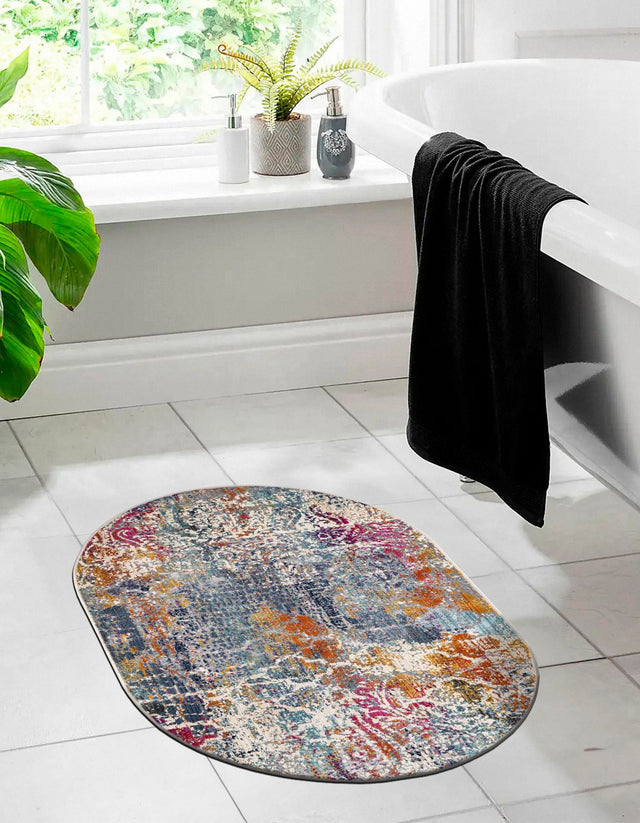 Multicolor 3' 7 x 5' 3 Malibu Oval Area Rug 70% Polypropylene & 30% Polyester Colorful Modern Carpet for Living, Dining, Office, Bedrooms for Sale at Rug Engine
