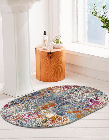 Multicolor 3' 7 x 5' 3 Malibu Oval Area Rug 70% Polypropylene & 30% Polyester Colorful Modern Carpet for Living, Dining, Office, Bedrooms for Sale at Rug Engine