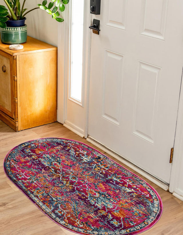 Fuchsia 3' 7 x 5' 3 Budapest Oval Area Rug 70% Polypropylene & 30% Polyester With Cotton Backing Traditional Classical Room Carpet for Sale at Rug Engine
