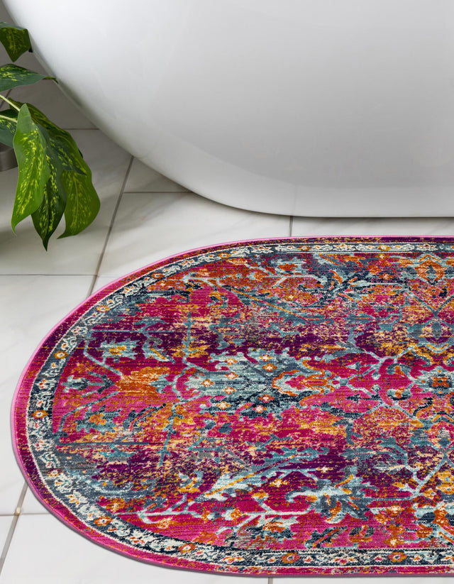 Fuchsia 3' 7 x 5' 3 Budapest Oval Area Rug 70% Polypropylene & 30% Polyester With Cotton Backing Traditional Classical Room Carpet for Sale at Rug Engine