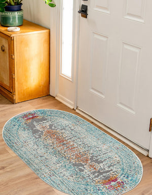 Blue 3' 7 x 5' 3 Budapest Oval Area Rug 70% Polypropylene & 30% Polyester With Cotton Backing Traditional Classical Room Carpet for Sale at Rug Engine