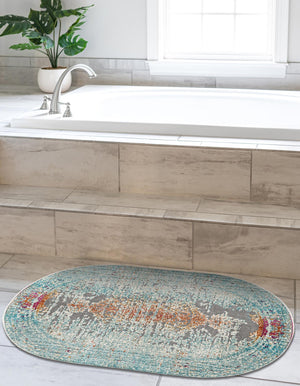 Blue 3' 7 x 5' 3 Budapest Oval Area Rug 70% Polypropylene & 30% Polyester With Cotton Backing Traditional Classical Room Carpet for Sale at Rug Engine