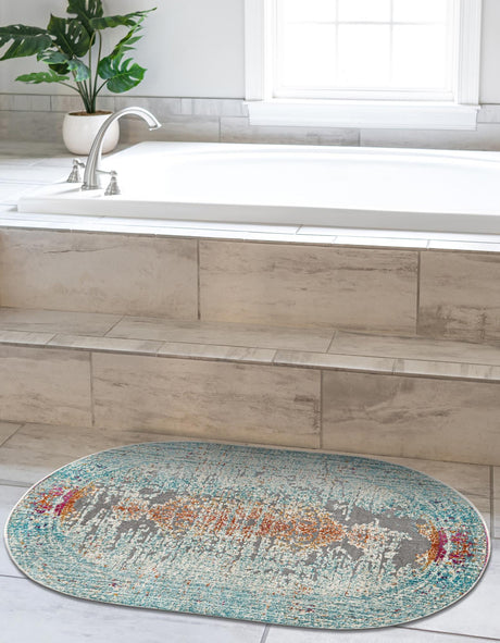 Blue 3' 7 x 5' 3 Budapest Oval Area Rug 70% Polypropylene & 30% Polyester With Cotton Backing Traditional Classical Room Carpet for Sale at Rug Engine