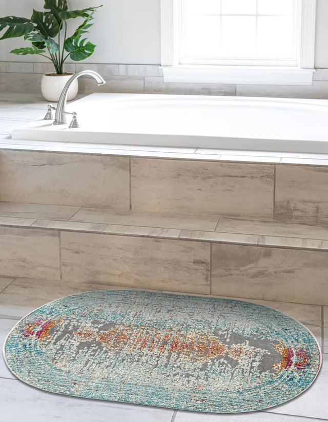 Blue 3' 7 x 5' 3 Budapest Oval Area Rug 70% Polypropylene & 30% Polyester With Cotton Backing Traditional Classical Room Carpet for Sale at Rug Engine