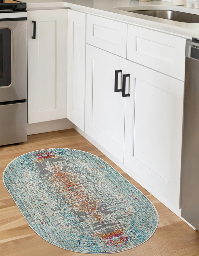 Blue 3' 7 x 5' 3 Budapest Oval Area Rug 70% Polypropylene & 30% Polyester With Cotton Backing Traditional Classical Room Carpet for Sale at Rug Engine