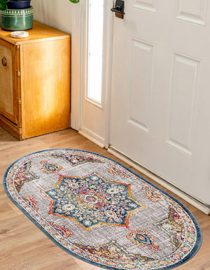 Blue 3' 7 x 5' 3 Budapest Oval Area Rug 70% Polypropylene & 30% Polyester With Cotton Backing Traditional Classical Room Carpet for Sale at Rug Engine