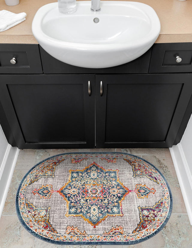 Blue 3' 7 x 5' 3 Budapest Oval Area Rug 70% Polypropylene & 30% Polyester With Cotton Backing Traditional Classical Room Carpet for Sale at Rug Engine