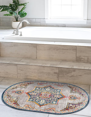 Blue 3' 7 x 5' 3 Budapest Oval Area Rug 70% Polypropylene & 30% Polyester With Cotton Backing Traditional Classical Room Carpet for Sale at Rug Engine