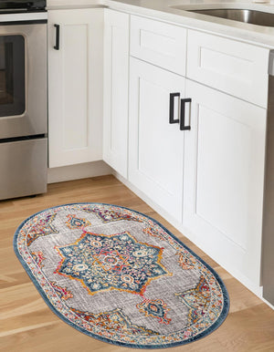 Blue 3' 7 x 5' 3 Budapest Oval Area Rug 70% Polypropylene & 30% Polyester With Cotton Backing Traditional Classical Room Carpet for Sale at Rug Engine