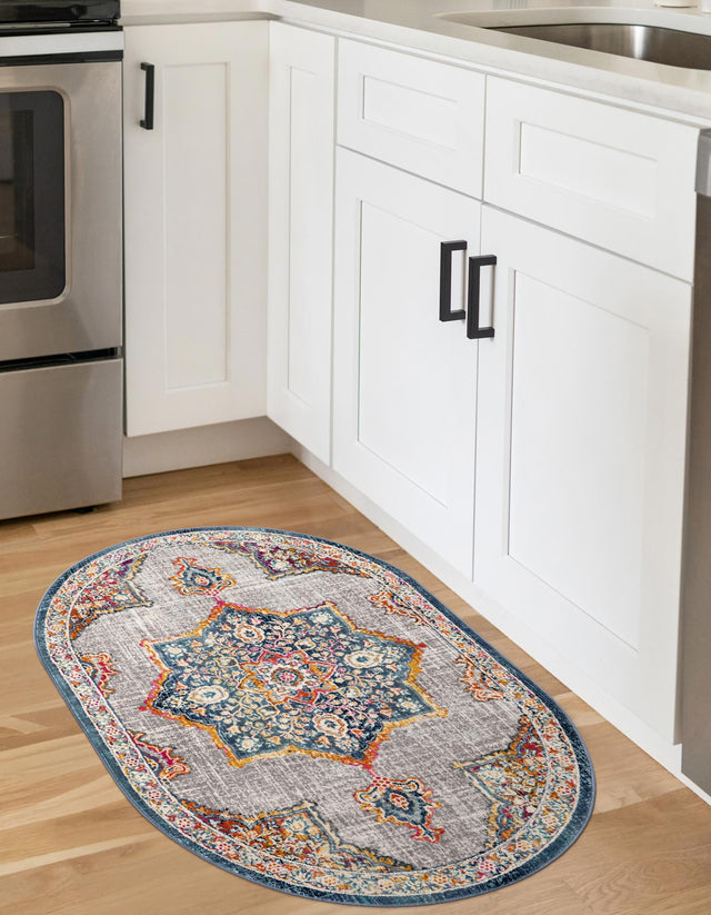 Blue 3' 7 x 5' 3 Budapest Oval Area Rug 70% Polypropylene & 30% Polyester With Cotton Backing Traditional Classical Room Carpet for Sale at Rug Engine