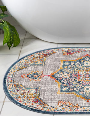 Blue 3' 7 x 5' 3 Budapest Oval Area Rug 70% Polypropylene & 30% Polyester With Cotton Backing Traditional Classical Room Carpet for Sale at Rug Engine