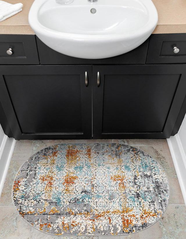 Gray 3' 7 x 5' 3 Budapest Oval Area Rug 70% Polypropylene & 30% Polyester With Cotton Backing Traditional Classical Room Carpet for Sale at Rug Engine