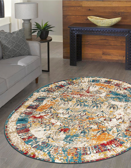 Multicolor 7' 10 x 10' Rosso Oval Area Rug Vintage Distressed Faded Traditional Design Carpet for Unique Home Interior Design for Sale at Rug Engine