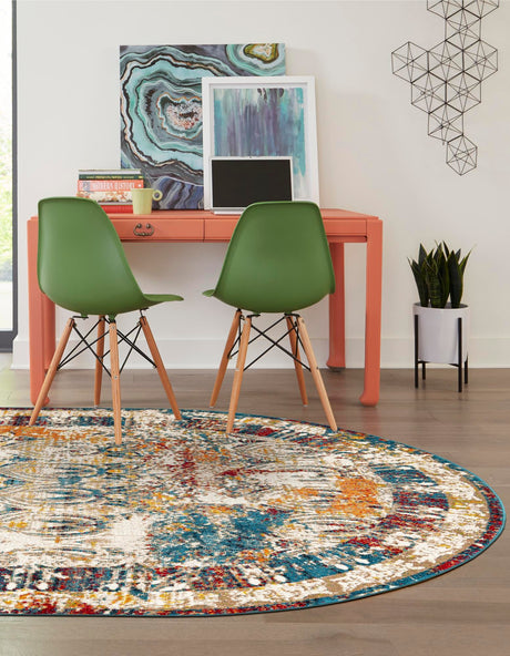 Multicolor 7' 10 x 10' Rosso Oval Area Rug Vintage Distressed Faded Traditional Design Carpet for Unique Home Interior Design for Sale at Rug Engine