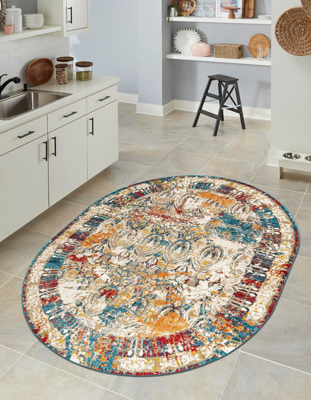 Multicolor 7' 10 x 10' Rosso Oval Area Rug Vintage Distressed Faded Traditional Design Carpet for Unique Home Interior Design for Sale at Rug Engine