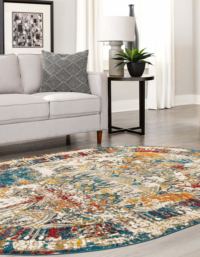 Multicolor 7' 10 x 10' Rosso Oval Area Rug Vintage Distressed Faded Traditional Design Carpet for Unique Home Interior Design for Sale at Rug Engine