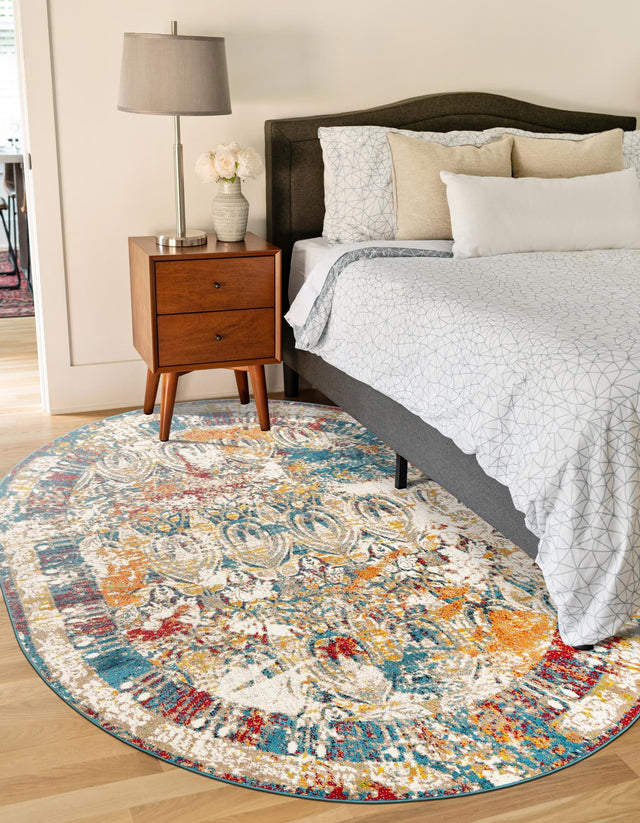 Multicolor 7' 10 x 10' Rosso Oval Area Rug Vintage Distressed Faded Traditional Design Carpet for Unique Home Interior Design for Sale at Rug Engine