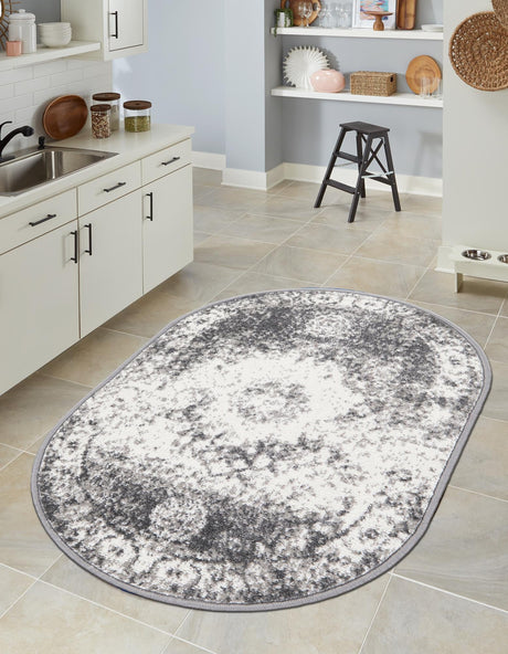 Gray 2' x 3' 1 Rosso Oval Area Rug Vintage Distressed Faded Traditional Design Carpet for Unique Home Interior Design for Sale at Rug Engine