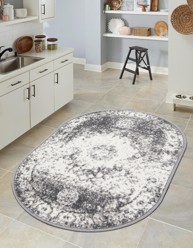 Gray 2' x 3' 1 Rosso Oval Area Rug Vintage Distressed Faded Traditional Design Carpet for Unique Home Interior Design for Sale at Rug Engine