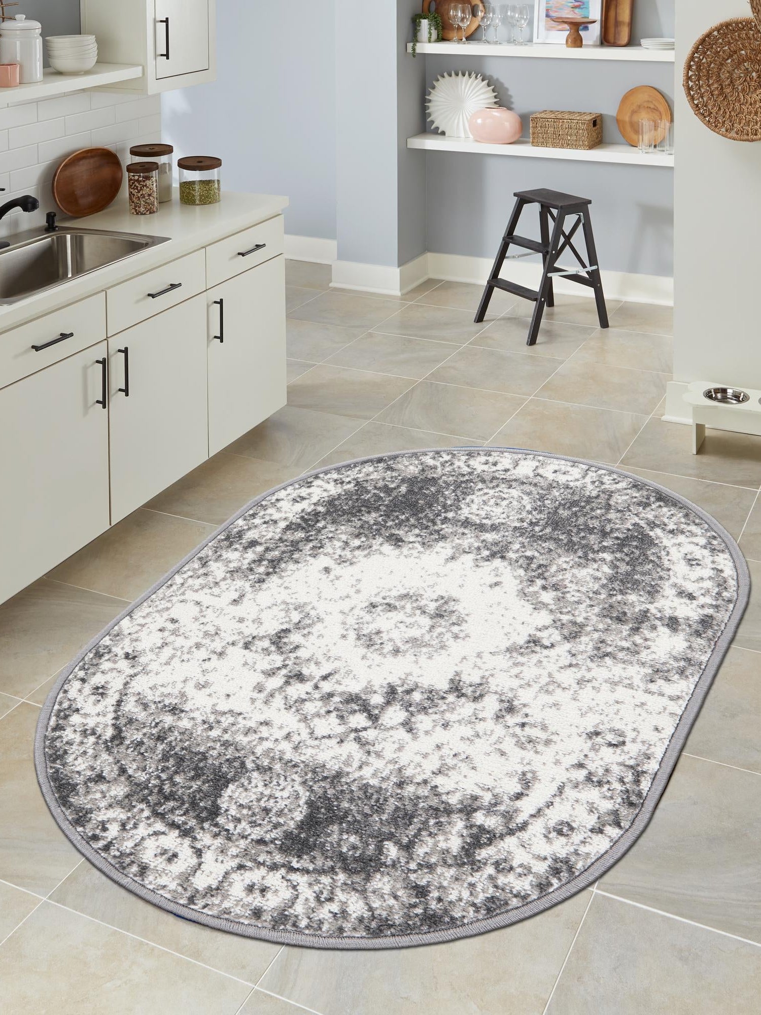 Gray 7' 10 x 10' Rosso Oval Area Rug Vintage Distressed Faded Traditional Design Carpet for Unique Home Interior Design for Sale at Rug Engine