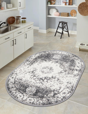 Gray 7' 10 x 10' Rosso Oval Area Rug Vintage Distressed Faded Traditional Design Carpet for Unique Home Interior Design for Sale at Rug Engine