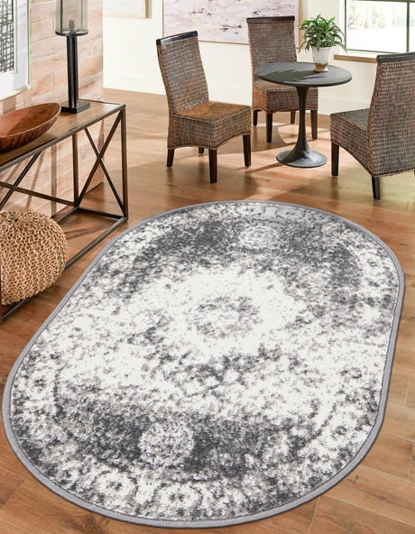 Gray 7' 10 x 10' Rosso Oval Area Rug Vintage Distressed Faded Traditional Design Carpet for Unique Home Interior Design for Sale at Rug Engine