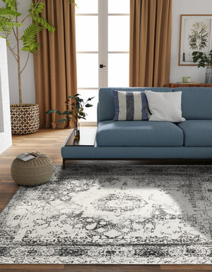 Gray 7' 10 x 7' 10 Rosso Square Area Rug Vintage Distressed Faded Traditional Design Carpet for Unique Home Interior Design for Sale at Rug Engine