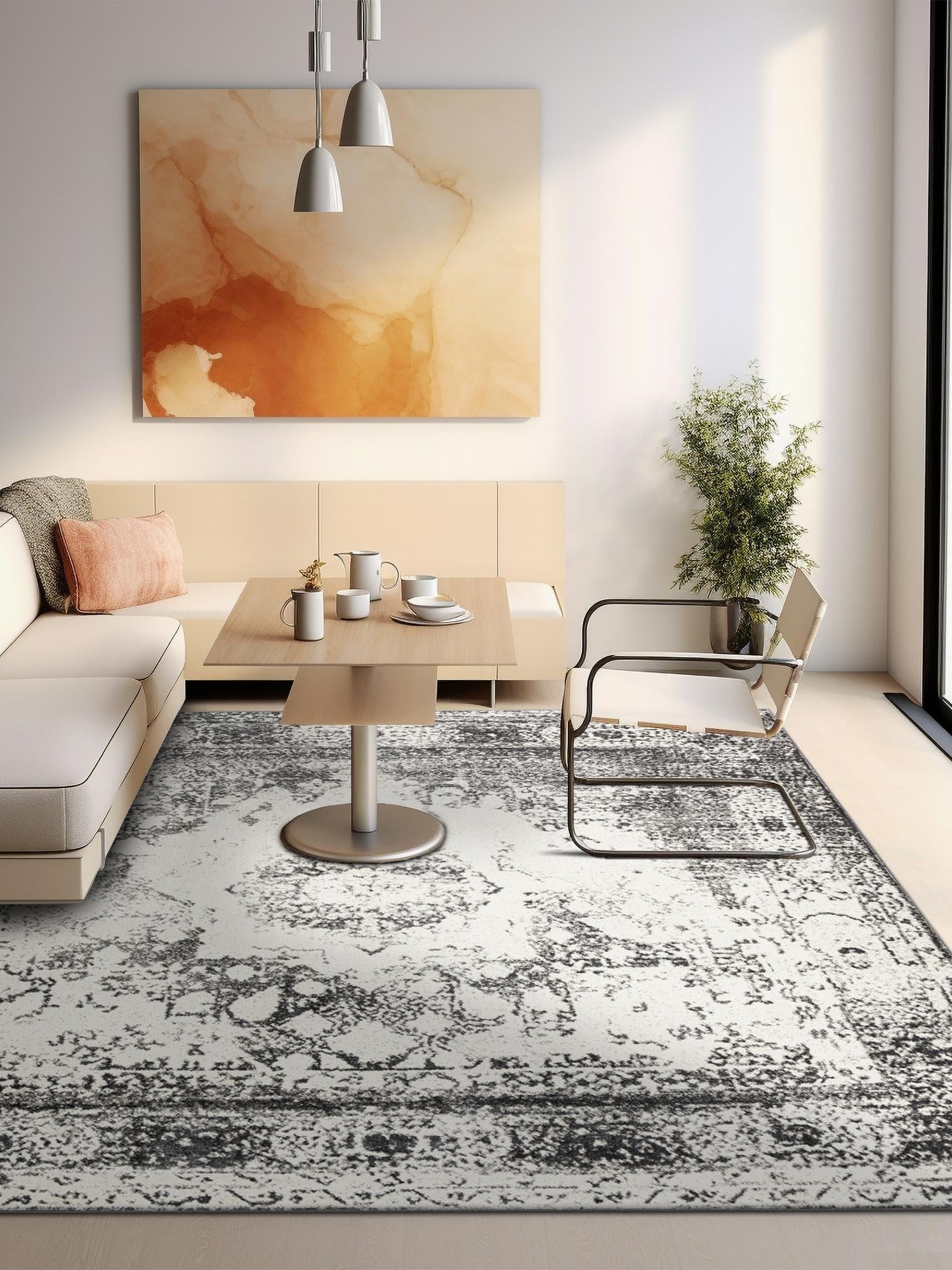 Gray 7' 10 x 7' 10 Rosso Square Area Rug Vintage Distressed Faded Traditional Design Carpet for Unique Home Interior Design for Sale at Rug Engine