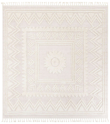 Ivory 10' x 10' Boho Square Area Rug 100% Polyester With Cotton Backing Geometric Modern Boho Bohemian Decor Carpet for Living Rooms Office Dining Kitchen Unique Interior Design for Sale at Rug Engine