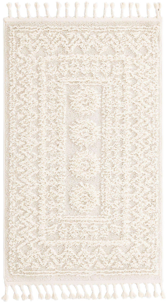 Ivory 3' 3 x 5' 3 Boho Rectangle Area Rug 100% Polyester With Cotton Backing Geometric Modern Boho Bohemian Decor Carpet for Living Rooms Office Dining Kitchen Unique Interior Design for Sale at Rug Engine