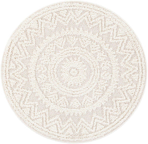 Ivory 4' 1 x 4' 1 Boho Round Area Rug 100% Polyester With Cotton Backing Geometric Modern Boho Bohemian Decor Carpet for Living Rooms Office Dining Kitchen Unique Interior Design for Sale at Rug Engine