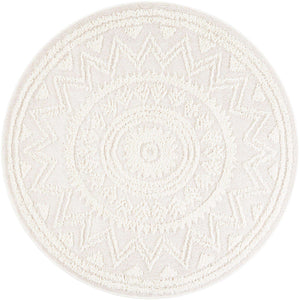 Ivory 6' 1 x 6' 1 Boho Round Area Rug 100% Polyester With Cotton Backing Geometric Modern Boho Bohemian Decor Carpet for Living Rooms Office Dining Kitchen Unique Interior Design for Sale at Rug Engine