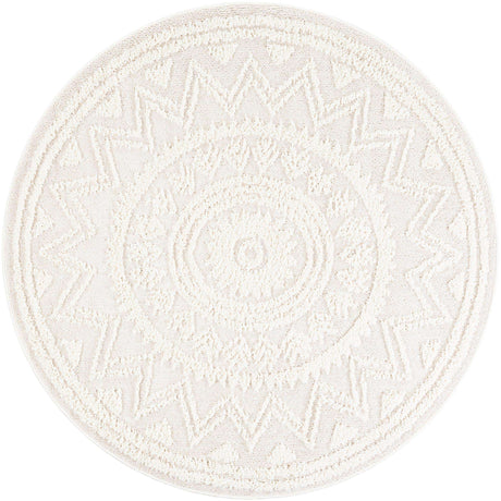 Ivory 6' 1 x 6' 1 Boho Round Area Rug 100% Polyester With Cotton Backing Geometric Modern Boho Bohemian Decor Carpet for Living Rooms Office Dining Kitchen Unique Interior Design for Sale at Rug Engine