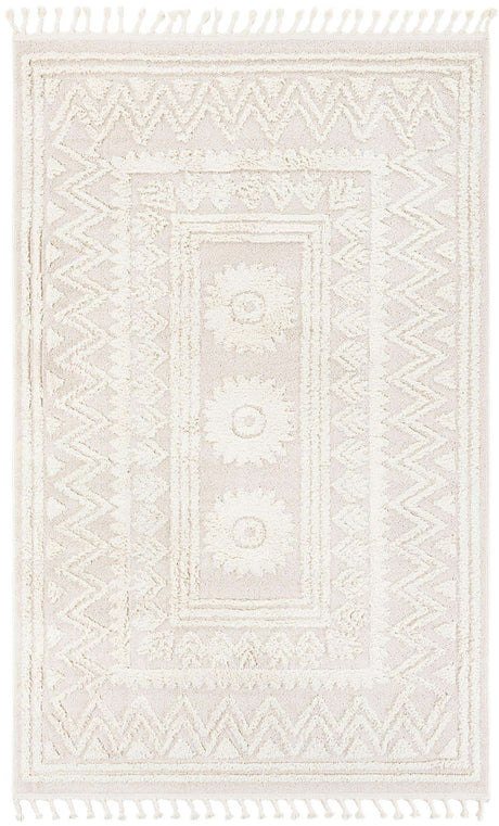 Ivory 6' 1 x 9' Boho Rectangle Area Rug 100% Polyester With Cotton Backing Geometric Modern Boho Bohemian Decor Carpet for Living Rooms Office Dining Kitchen Unique Interior Design for Sale at Rug Engine