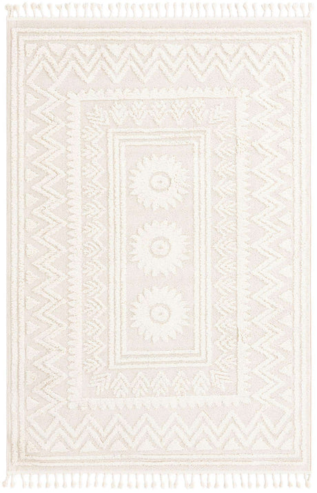 Ivory 7' 1 x 10' Boho Rectangle Area Rug 100% Polyester With Cotton Backing Geometric Modern Boho Bohemian Decor Carpet for Living Rooms Office Dining Kitchen Unique Interior Design for Sale at Rug Engine