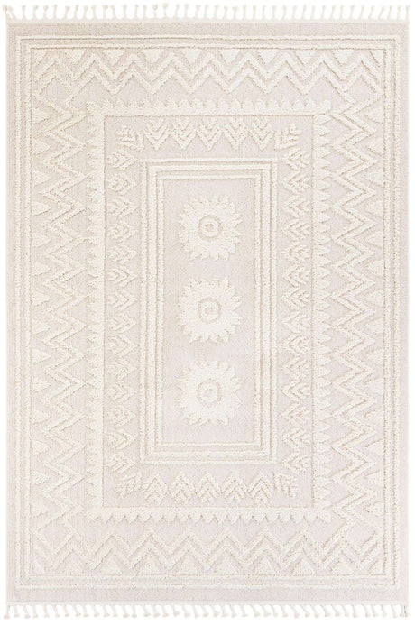 Ivory 7' 10 x 11' Boho Rectangle Area Rug 100% Polyester With Cotton Backing Geometric Modern Boho Bohemian Decor Carpet for Living Rooms Office Dining Kitchen Unique Interior Design for Sale at Rug Engine