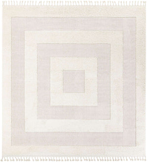 Ivory 10' x 10' Boho Square Area Rug 100% Polyester With Cotton Backing Geometric Modern Boho Bohemian Decor Carpet for Living Rooms Office Dining Kitchen Unique Interior Design for Sale at Rug Engine