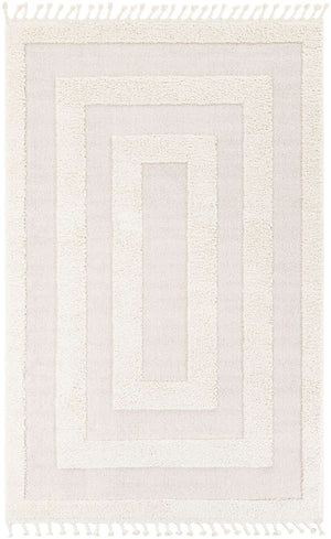 Ivory 6' 1 x 9' Boho Rectangle Area Rug 100% Polyester With Cotton Backing Geometric Modern Boho Bohemian Decor Carpet for Living Rooms Office Dining Kitchen Unique Interior Design for Sale at Rug Engine