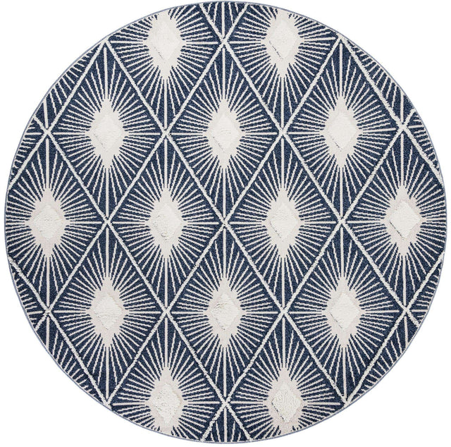 Blue 10' x 10' Boho Round Area Rug 100% Polyester With Cotton Backing Geometric Modern Boho Bohemian Decor Carpet for Living Rooms Office Dining Kitchen Unique Interior Design for Sale at Rug Engine