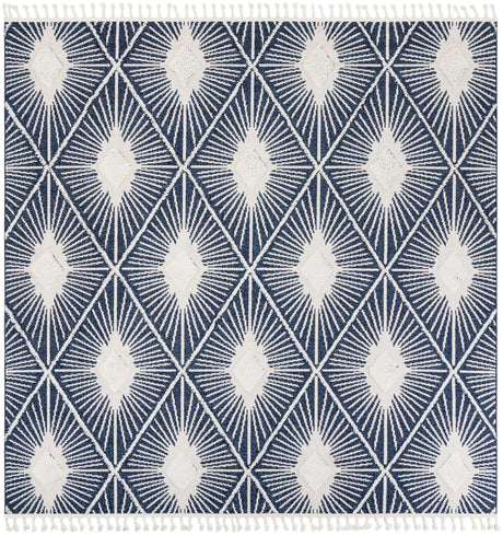 Blue 10' x 10' Boho Square Area Rug 100% Polyester With Cotton Backing Geometric Modern Boho Bohemian Decor Carpet for Living Rooms Office Dining Kitchen Unique Interior Design for Sale at Rug Engine