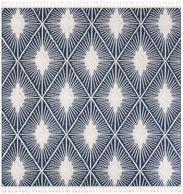 Blue 10' x 10' Boho Square Area Rug 100% Polyester With Cotton Backing Geometric Modern Boho Bohemian Decor Carpet for Living Rooms Office Dining Kitchen Unique Interior Design for Sale at Rug Engine