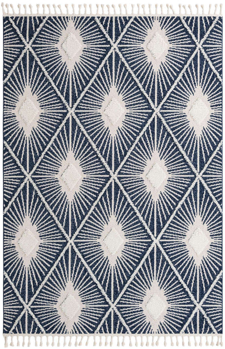 Blue 7' 1 x 10' Boho Rectangle Area Rug 100% Polyester With Cotton Backing Geometric Modern Boho Bohemian Decor Carpet for Living Rooms Office Dining Kitchen Unique Interior Design for Sale at Rug Engine