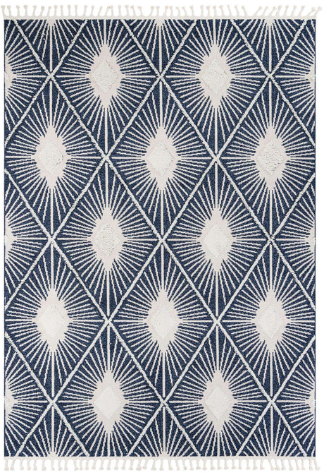 Blue 7' 10 x 11' Boho Rectangle Area Rug 100% Polyester With Cotton Backing Geometric Modern Boho Bohemian Decor Carpet for Living Rooms Office Dining Kitchen Unique Interior Design for Sale at Rug Engine