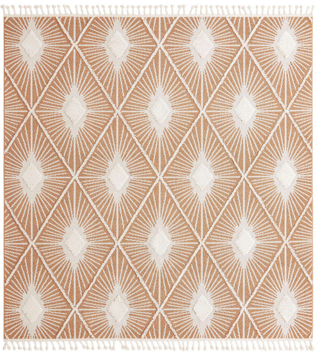 Rust Red 10' x 10' Boho Square Area Rug 100% Polyester With Cotton Backing Geometric Modern Boho Bohemian Decor Carpet for Living Rooms Office Dining Kitchen Unique Interior Design for Sale at Rug Engine