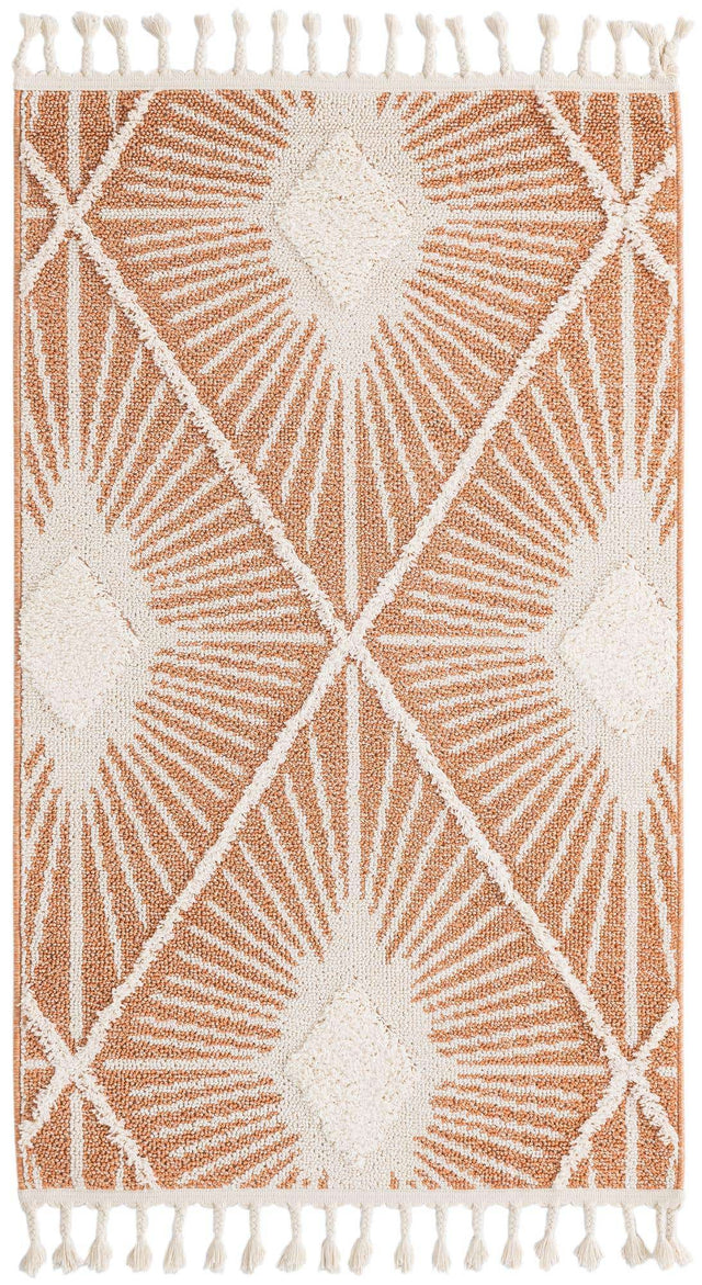 Rust Red 3' 3 x 5' 3 Boho Rectangle Area Rug 100% Polyester With Cotton Backing Geometric Modern Boho Bohemian Decor Carpet for Living Rooms Office Dining Kitchen Unique Interior Design for Sale at Rug Engine