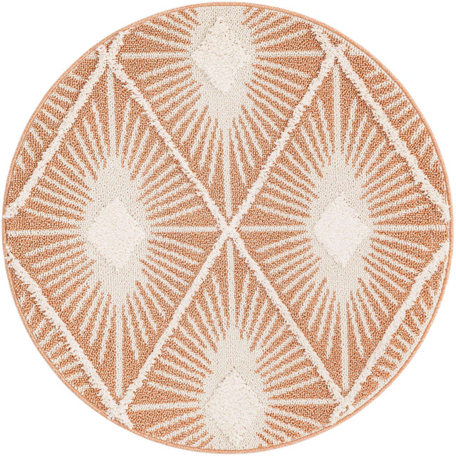 Rust Red 4' 1 x 4' 1 Boho Round Area Rug 100% Polyester With Cotton Backing Geometric Modern Boho Bohemian Decor Carpet for Living Rooms Office Dining Kitchen Unique Interior Design for Sale at Rug Engine