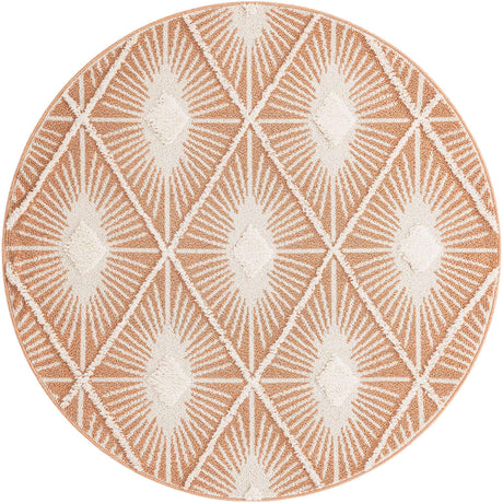 Rust Red 6' 1 x 6' 1 Boho Round Area Rug 100% Polyester With Cotton Backing Geometric Modern Boho Bohemian Decor Carpet for Living Rooms Office Dining Kitchen Unique Interior Design for Sale at Rug Engine