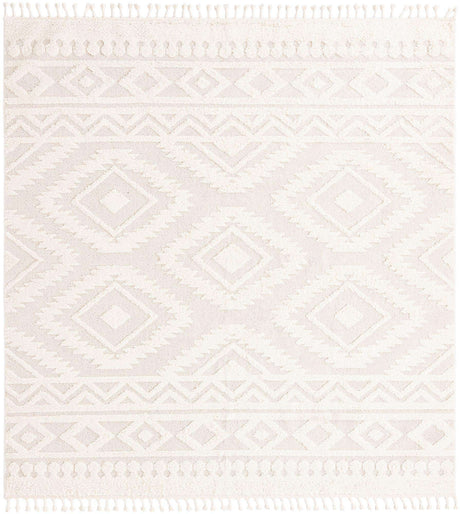 Ivory 10' x 10' Boho Square Area Rug 100% Polyester With Cotton Backing Geometric Modern Boho Bohemian Decor Carpet for Living Rooms Office Dining Kitchen Unique Interior Design for Sale at Rug Engine